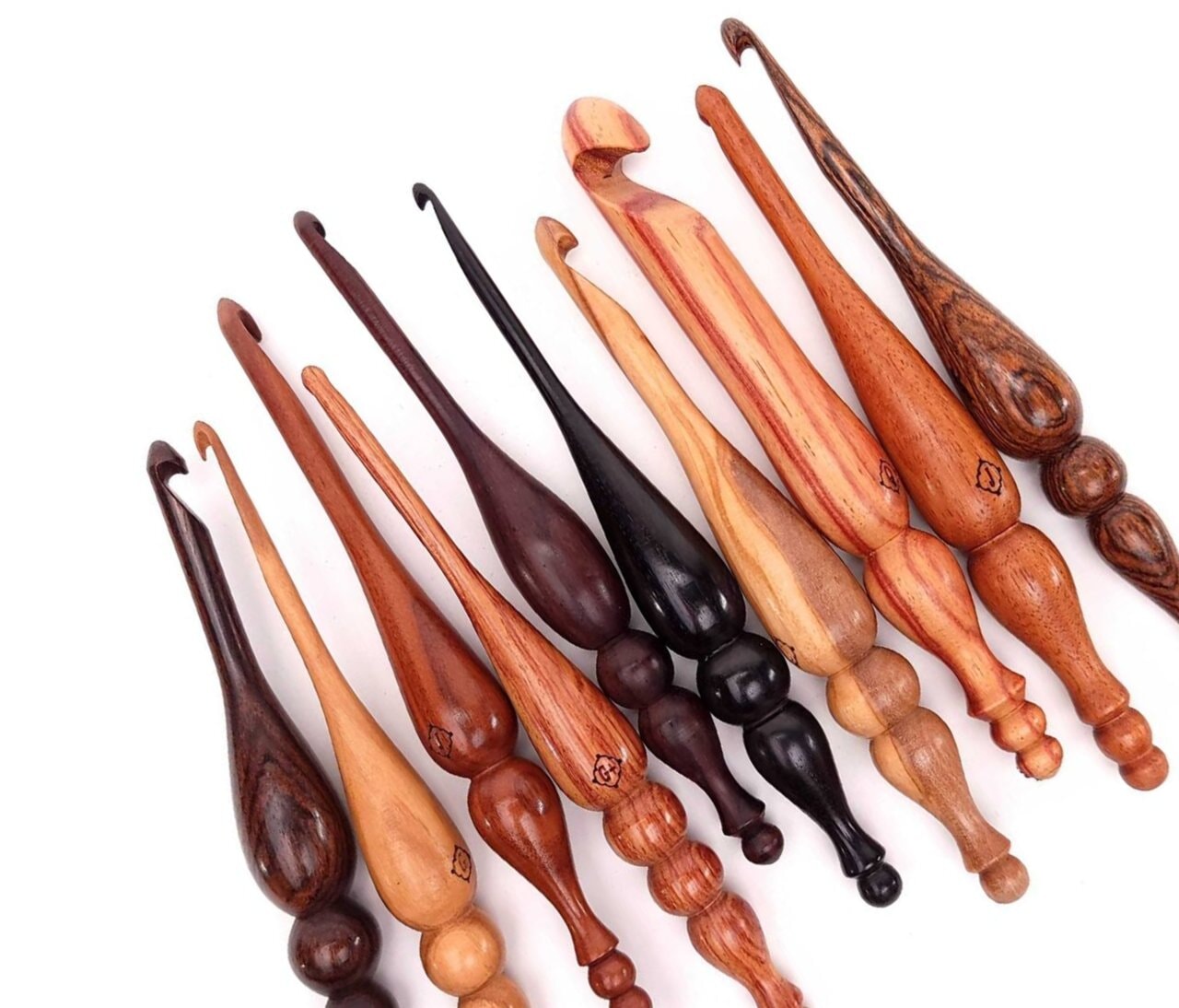 a lineup of alpha series crochet hooks