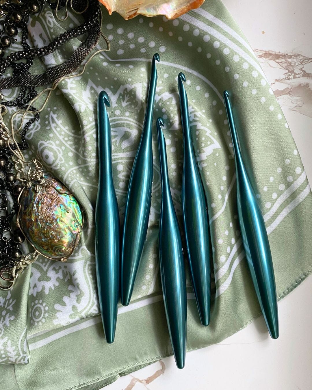 Tempest Blue Streamline Metal Polished Crochet Hooks Metal Streamline FurlsCrochet 